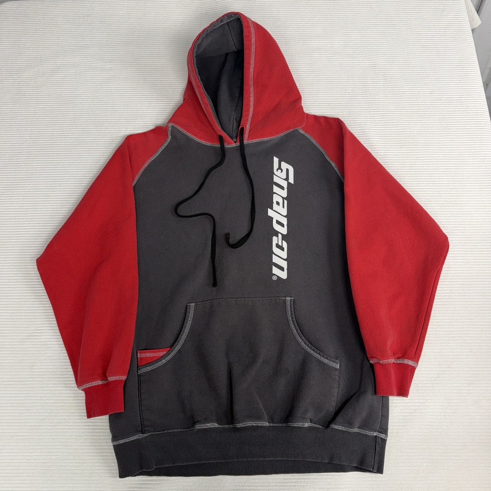 Choko Authentics Hoodie Mens XL Gray Red Snap-on Logo Fleece Raglan Pullover